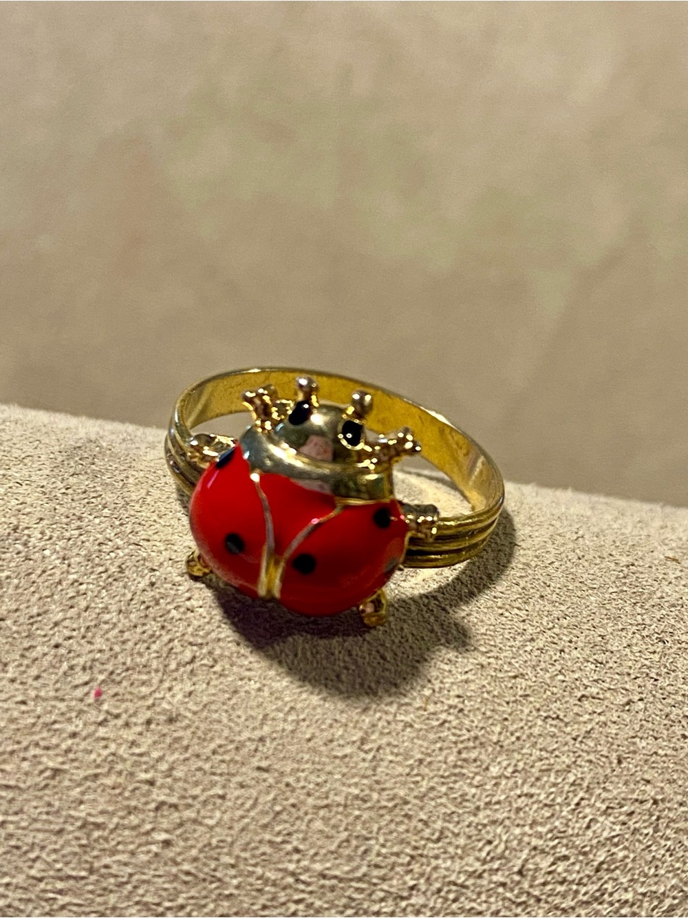 Gold-Tone Red Ladybug Ring